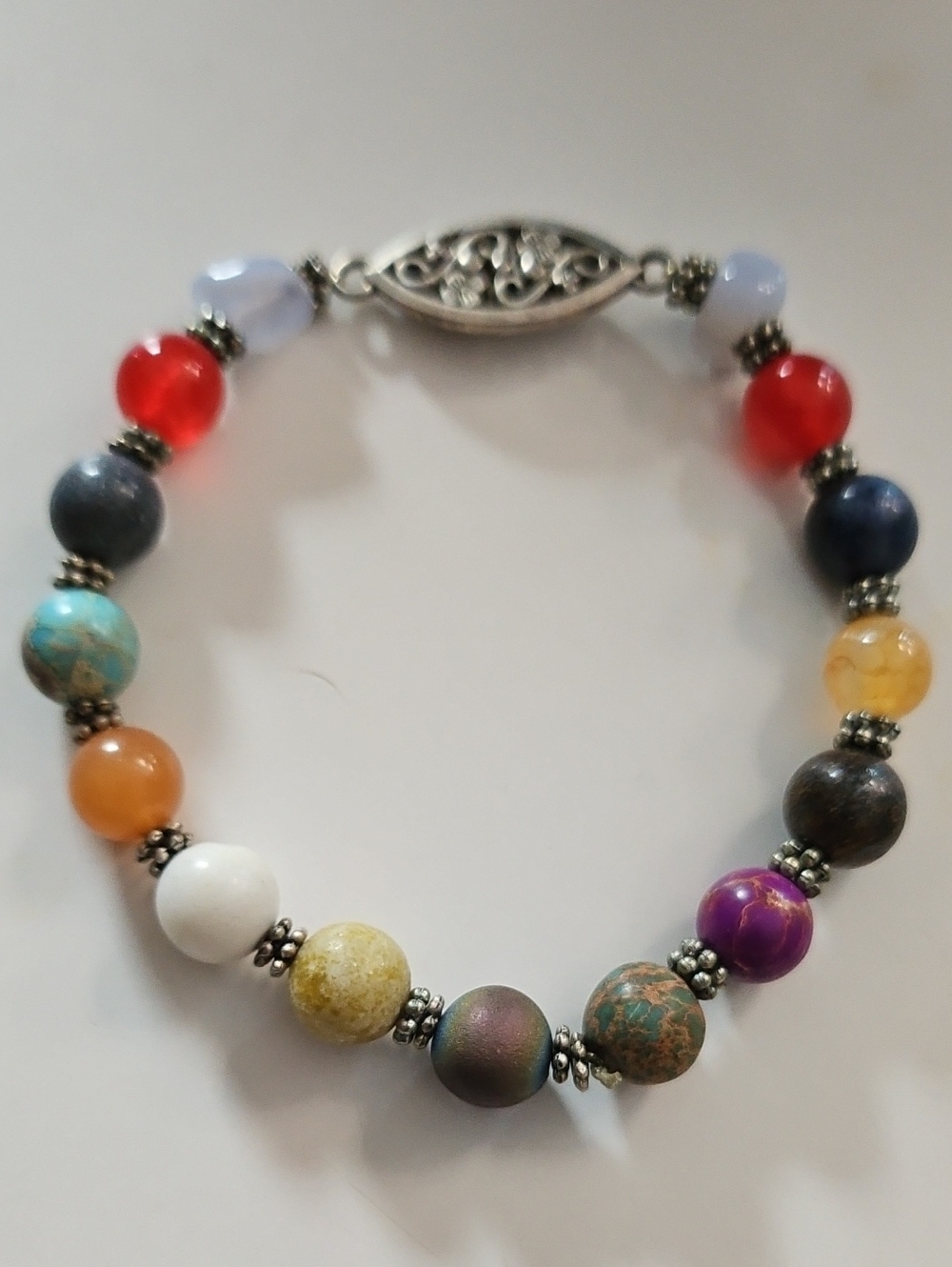 Unlisted Multicolor Gemstone Beaded Bracelet with Silver Accents